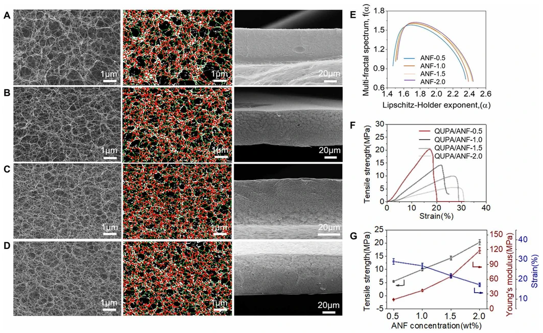 Complete Figure 1: nanofiber microscopy, graph representations, multifractal spectra and mechanical properties for structural-battery composites